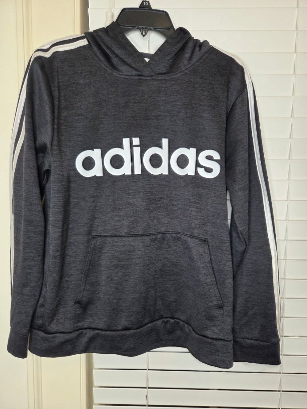 Adidas Youth XL Hoodie Charcoal Gray White Logo & Stripes Pullover classic